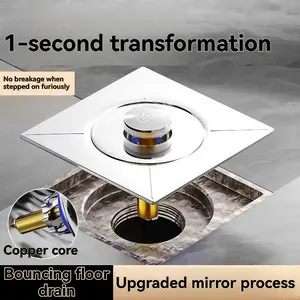 Stainless Steel Floor Drain Strainer Set, Universal Fit Bathroom Shower Accessory, Anti-Odor Seal Cover, Press-To-Release Core Filter