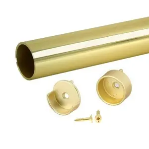 Polished Brass 1-5/16" Round Wardrobe Closet Rod with End Supports - Heavy-Duty 14-Gauge Aluminum