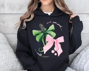 Wicked The Movie Sweatshirt, Wicked Inspired Bow Pink Goes Good With Green Broadway Movie Elphaba Glinda Coquette Shirt, Wizard Of Oz Hoodie
