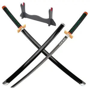 ELERVINO Real Demon Slayer Cosplay Sword Tokitou Muichirou 41 inches Not Sharp Samurai Katana with Wooden Holder Stand Display Anime Fans for Halloween Role Playing Props Cosplay Collection Decoration Christmas Gift Birthday New Year