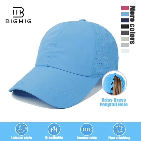 BIGWIG Women's Cross-Back Ponytail/High Bun Opening Baseball Cap - Hats for Women, Adults, Polyester Breathable Mesh Beach Hat, Quick-Drying, Anti-Slip Surface, Adjustable Buckle, One Size for Running, Hiking