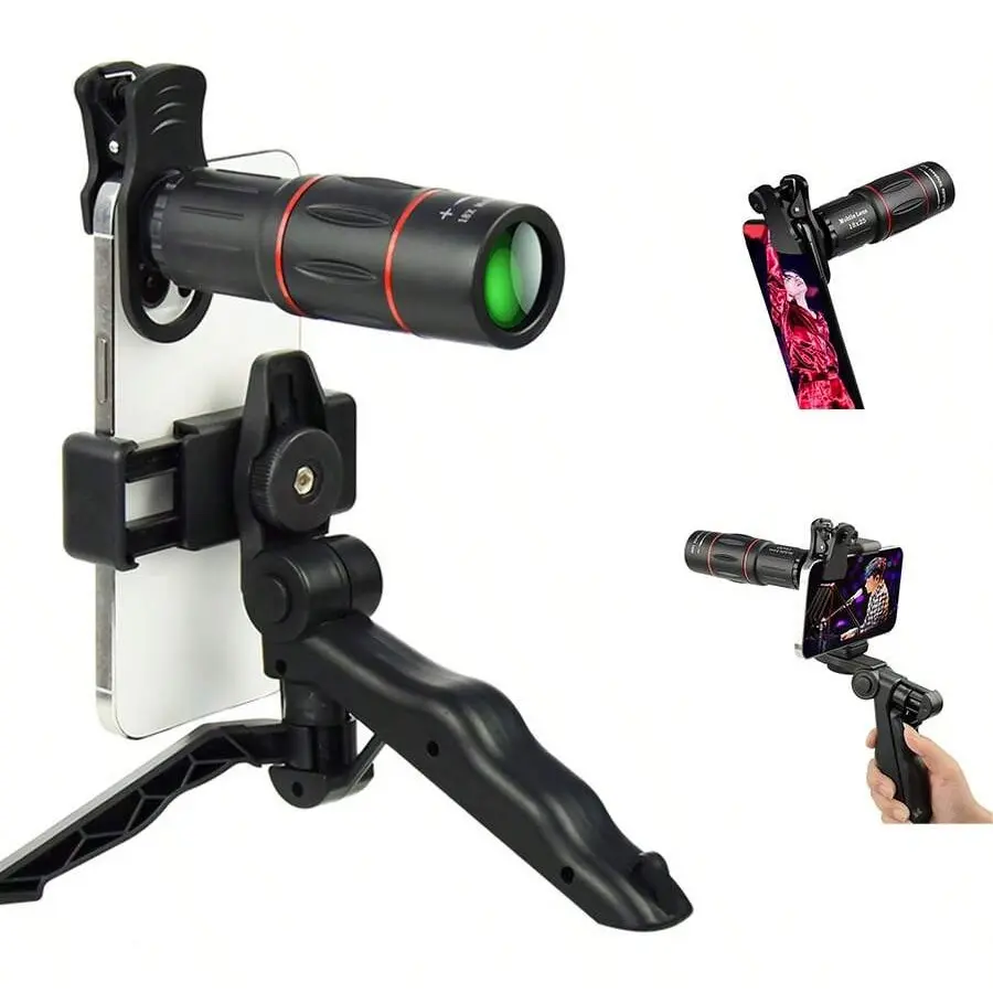 Mobile Phone Camera Lens Kit 5 in 1 HD Telephoto Super Wide Macro Fisheye Kaleidoscope Clip On Starlight for iPhone Samsung Android Military Grade Privacy Screen Protector Phone Holder Transparent Case