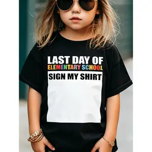 Last Day of Elementary Sign My Shirt T-Shirt & - Soft Breathable Fabric, Comfortable Short Sleeve, Colorful Signature Panel & Elementary List Design, All-Season Casual Wear, Perfect End of Gift, Endofschool Apparel, Playful Print Tee