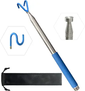 Telescoping Pickup Tool  Pole with 3 Hooks, 10 FT Telescopic Push Pull Rod Wire Reacher Grabber Disc Golf Retriever, Disc Golf Accessories