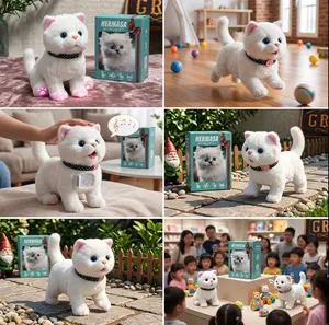 Cute white robot cat 2027 new electric kitten children's toy realistic interactive plush cat outdoorfun