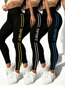 Women's High-Waisted Side-Printed Letter Pattern Pants Set, Breathable Sweat-Wicking Yoga Sports Outdoor Wear, All Seasons S-Type