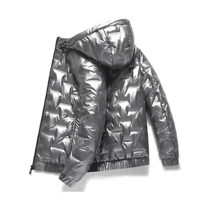 Men’s autumn–winter new shiny short cotton jacket; fashionable casual hooded down cotton warm top; windproof and waterproof thick jacket