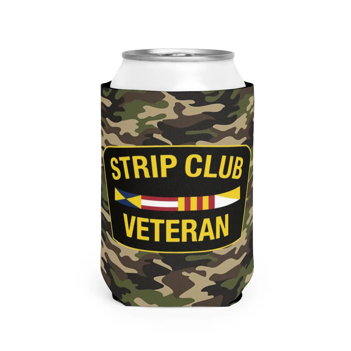 Strip Club Veteran Camo beer can party Coolie Drinkware Mug Tumbler Cup Holder Bottles Cup Reusable Indoor Beach Beverage funny  mens gifts