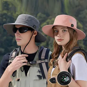 Sun Hats for Men Women Fishing Hat Breathable Wide Brim Hiking Summer UV Protection Bucket Hats With Compass