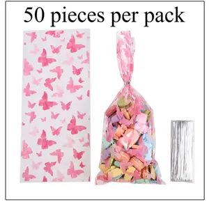 50pcs OPP Flat Candy Bags Food Safe Gift Packaging Bags for Bulk Candy Storage Party Supplies
