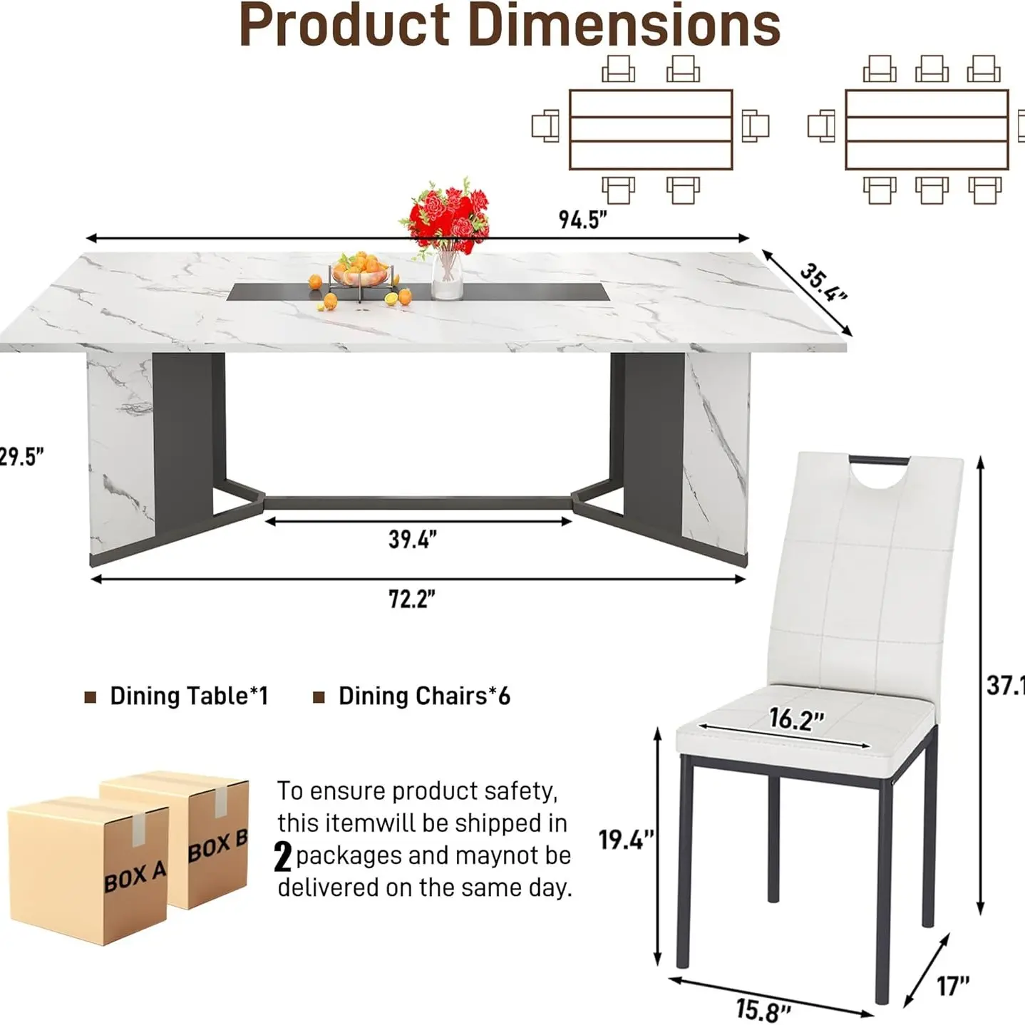 Marble White (94IN Table+6 Chairs)