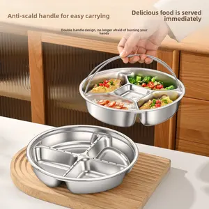 316L Stainless Steel Divided Steaming Tray with Handle, Meal Tray, Portion-Controlled Fat-Reducing Tray, Round Plate, One-Pot Steaming Rack
