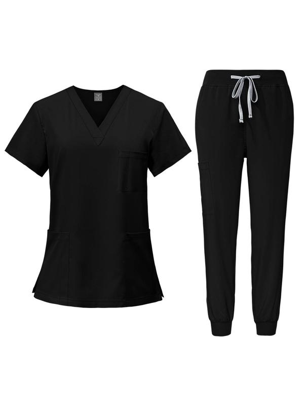 Women's Handwashing Suit Set, Uniforms, V Neck Quick-Dry Breathable Top, Slight Stretch Straight Leg Pants, Multi-Pocket Design, Hospital Clinic Home Wear