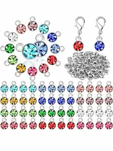 120pcs Birthstone Pendants DIY Jewelry Making Kit, Shiny Round Pendant Beads, Enamel Craft, Birthday Jewelry Making Earrings Accessories