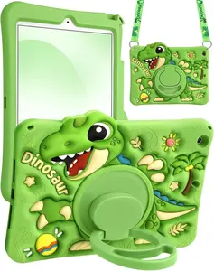 iPad 10.2 Case Kids Dinosour Silicone Strap Stand 7th 8th 9th Gen