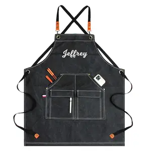 Personalized Canvas Apron for Men, Water-Proof BBQ Apron Nature for Women, Barista's Apron for Him, Birthday Gift, Father's Day Gift, Cross Back Hand Cotton Strap