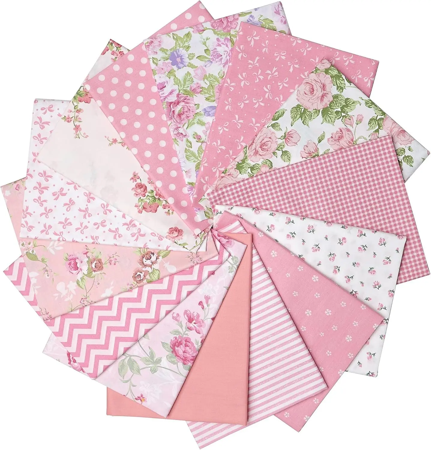 Pink Fabric Cotton Fat Quarters Bundles, 14 PCS, 18 x 22 inch | Baby Pink Fabric, Pink Floral Gingham Bows Fabric, Soft Material, for Quilting, Dress, Baby Clothes, Hair Accessories