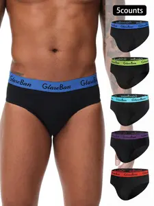 5pcs Pack Briefs Men's Sexy Plain Underwear for Men Athletic Sport Activewear Quick Drying Breathable Panties Confortable Underpants Male Fit Soft Boxer Shorts Box Slips