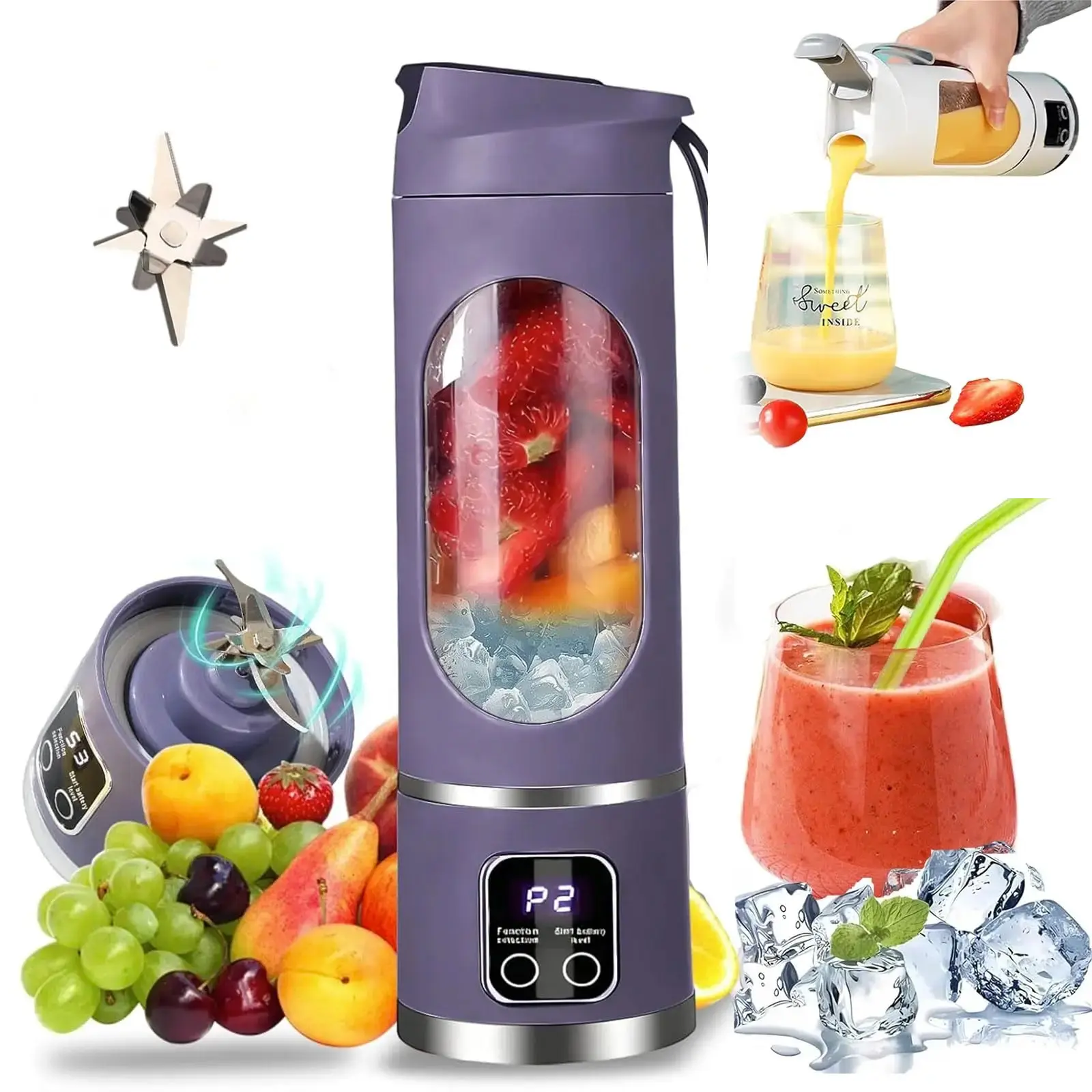 Digital Juicer Blender – Smart LED Display, Diet-Friendly, Leak Proof Design, BPA-Free, Self-Cleaning, USB Rechargeable. Perfect for Smoothies, Juices, Shakes & Healthy Lifestyle – Ideal for Office, Gym & Back-to-School