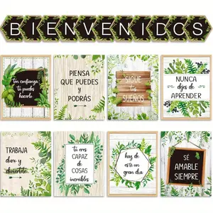 19 Pcs Bienvenidos Inspirational Posters - Spanish Motivational Banner with Adhesive Dots for Students & Classroom Decorations