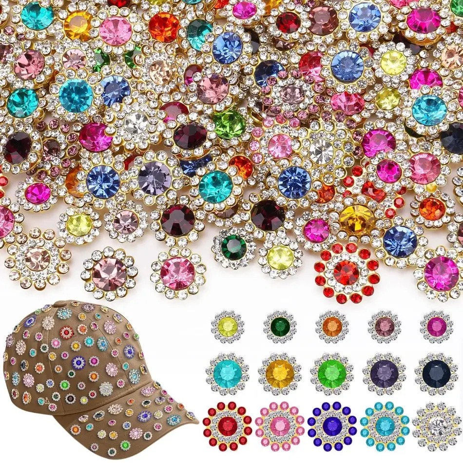 200Pcs Sew on Rhinestones for Hats Flower Shape Bedazzling Rhinestone Embellished Flatback Rhinestones Crystal Glass for Clothes Shoes Caps Bags Crafts