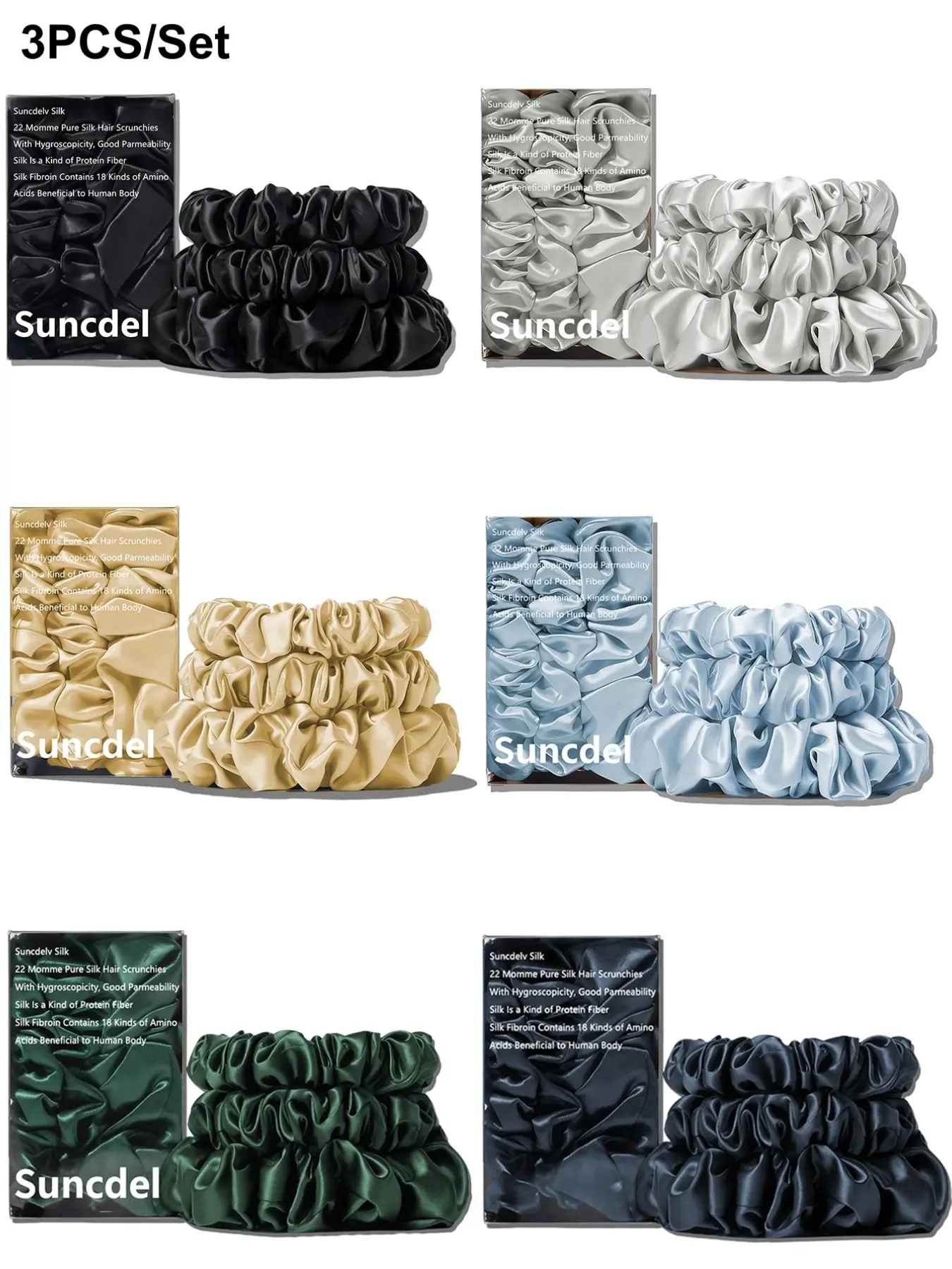 3PCS 100% Pure Mulberry Silk Hair Scrunchies Set, Fashionable Hair Accessories, Elegant Minimalist Style, 22 Momme Thickness,Solid Color Hair Ties, High-Quality Hair Bands,Medium And Large Size, Scrunchies For Hair