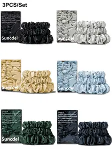 3PCS 100% Pure Mulberry Silk Hair Scrunchies Set, Elegant Minimalist Style, 22 Momme Thickness,Solid Color Hair Ties, High-Quality Hair Bands,Medium And Large Size