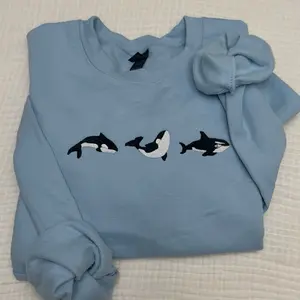 Cute orca whale embroidered sweatshirt/ summer whale sweatshirt embroidered dered