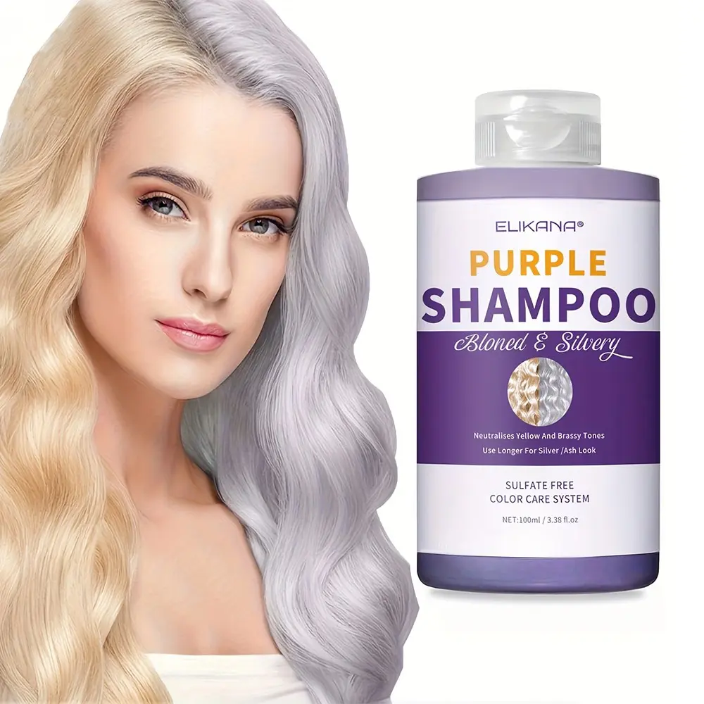 Silver purple shampoo, Glossy shampoo, neutralizes color tones, suitable for color-treated or gold/platinum hair, retains color longer through moisturizing formula and color locking shampoo, Sulfate Free Shampoo