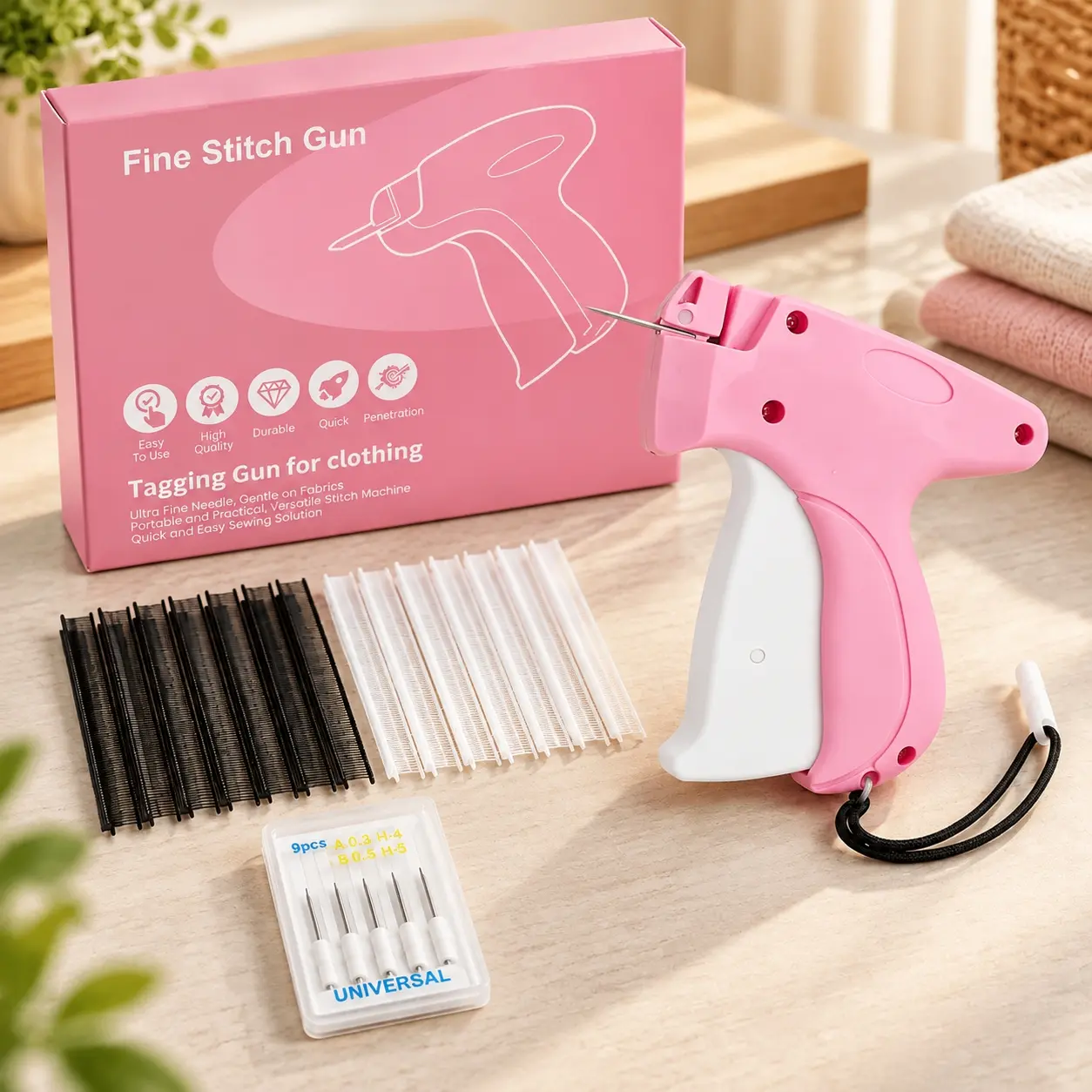 New Compact Handheld Mini Stitch Gun - Multifunctional Home Sewing Tool for Clothes Repair, Office Use, Abs Plastic Sewing Supplies Crafts Kit, Denim-Safe Hold, Clothes Repair, 5 Replacement Needles, 2000 Plastic Fasteners (1000 Black & 1000 White)