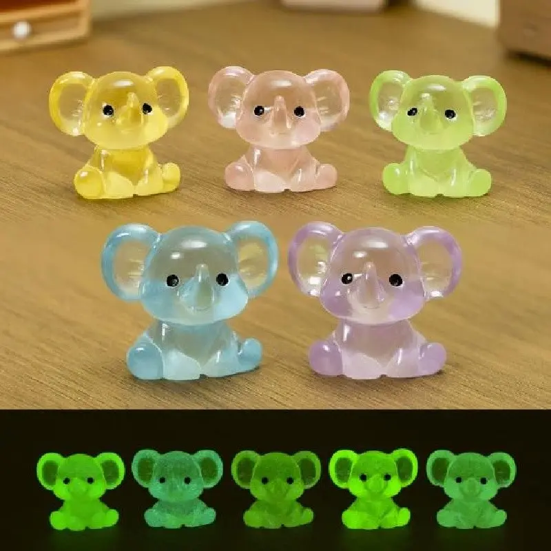Glow-In-The-Dark Elephant Figurine, Cartoon Resin Craft, Cute Desktop Decoration, Desktop Statue, Miniature Landscape Ornament, Home Table Decor, DIY Craft, Decorative Figurines, Figure Decor, Indoor Home Decoration