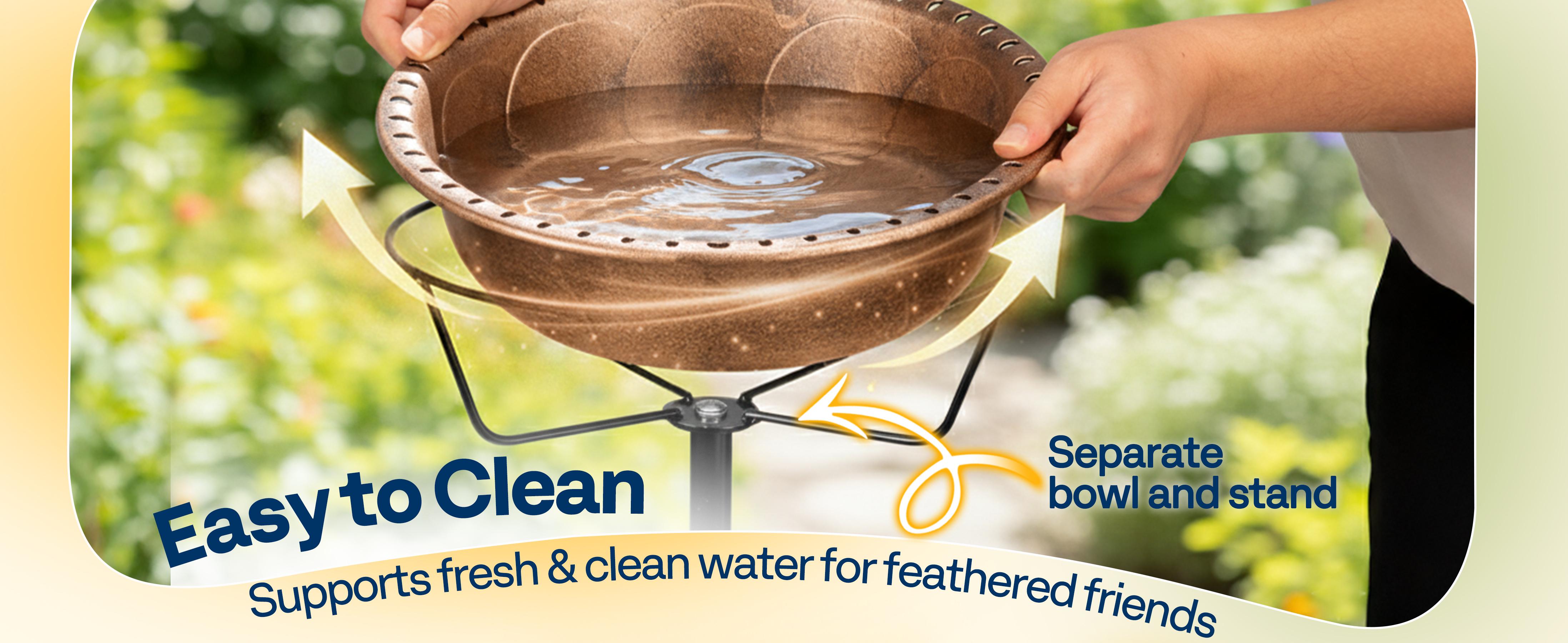 VIVOHOME Round Bird Bath with Solar Fountain for Outside, Weather-Resistant ABS Birdbath Bowl with Solar Powered Pump, Metal Ground Stake for Outdoor, Garden, 1.45 Gallons