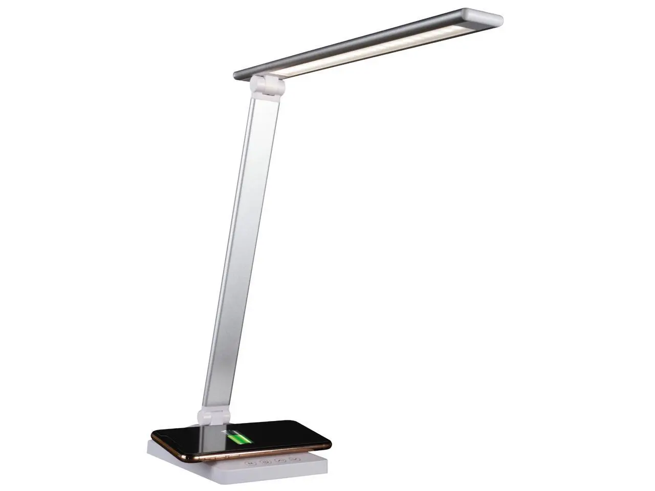 OttLite CSDQA02W-SHPR Wellness Series Entice LED Desk Lamp with Wireless Charging - Silver Arm - 11" to 22" High - White