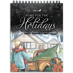 Home for the Holidays, Christmas Coloring Book for Adults, 50 Nostalgic Illustrations of Holiday Scenes and Traditions, Thick Perforated Paper, Spiral Binding, Hardback Book Cover, Ink Blotter