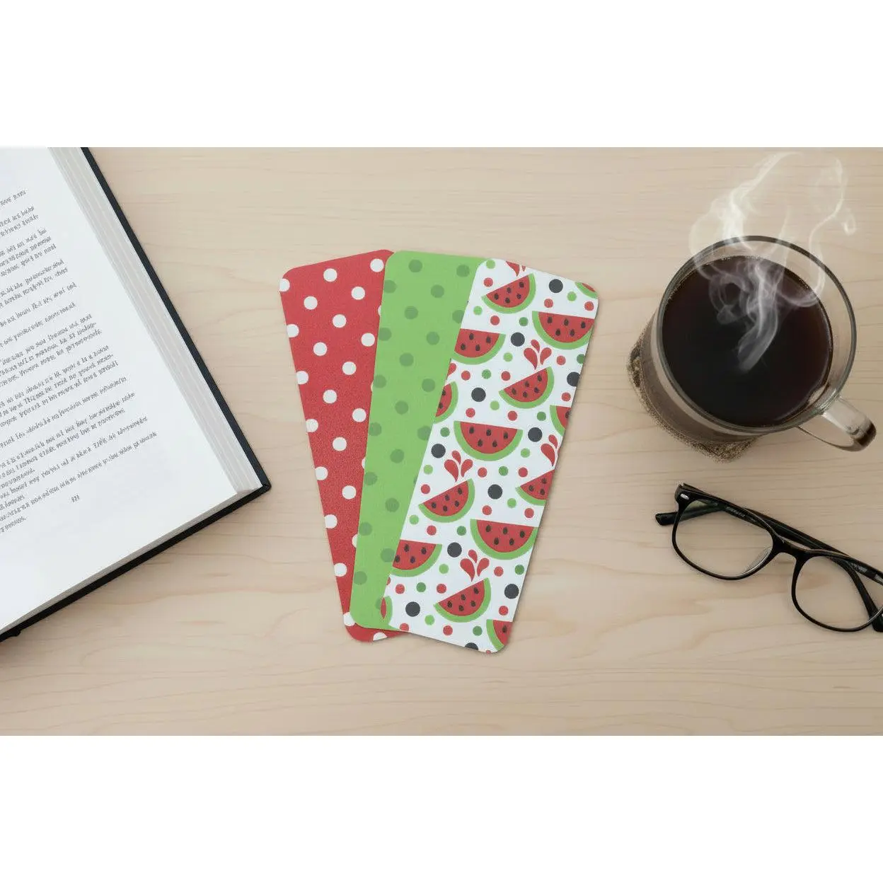 Watermelon Polka Dot Laminated Bookmarks - Summer Fun Bookmarks - Set of 3 - 2x6 Rounded Corner Bookmarks