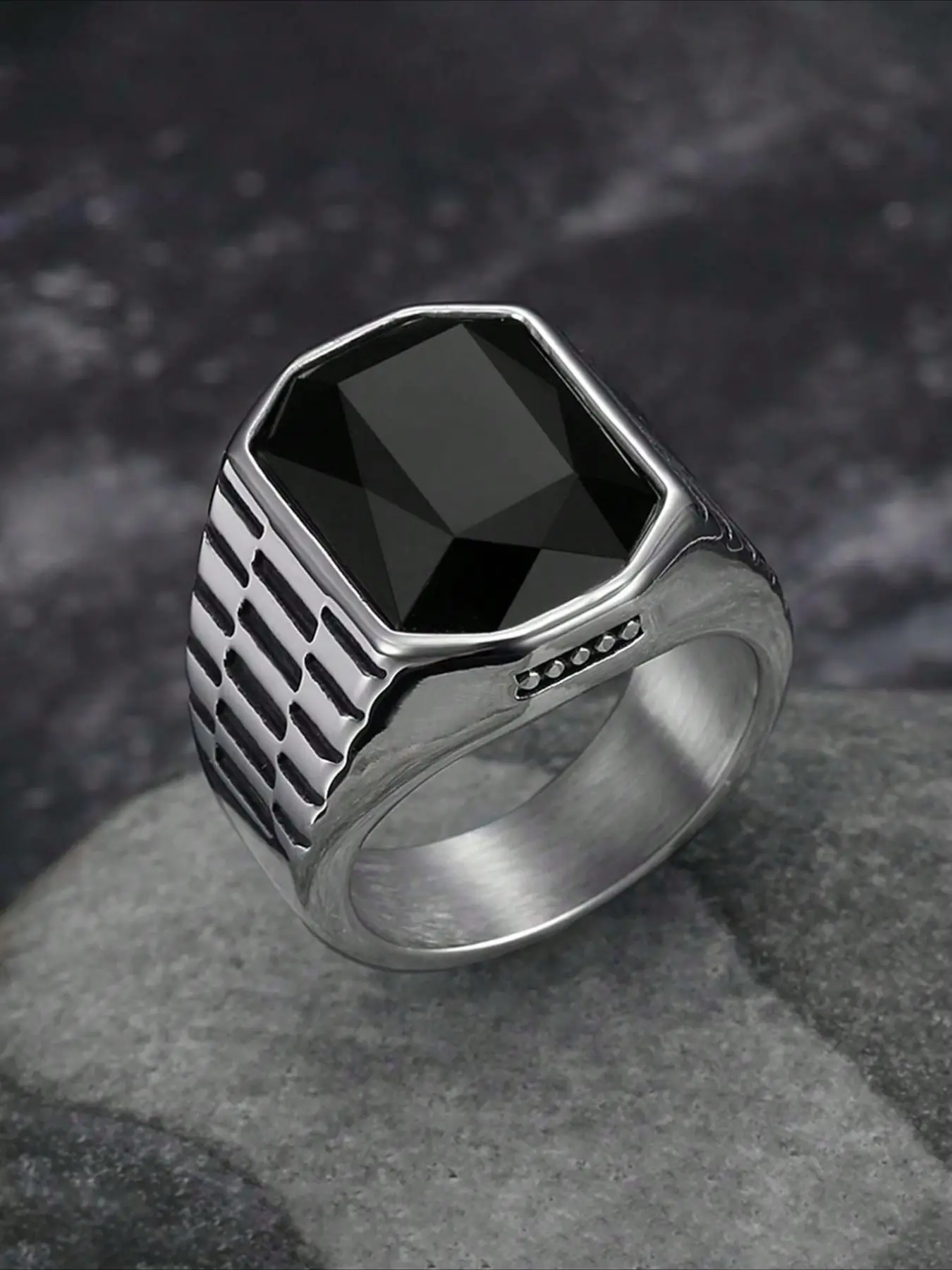 1pc Stainless Steel Inlaid Large-grain Square Cubic Zirconia Fashionable Men's Elegant Glittering Ring Bezel Rings Engagement Jewelry Rings Square Shaped Ring