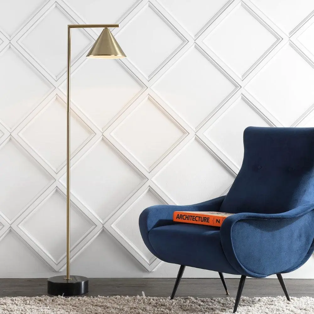 JONATHAN Y Chelsea Modern Metal/Marble Cone Shade LED Floor Lamp; for Living Room,Bedroom, Kitchen, Office