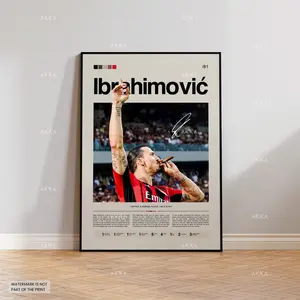 Zlatan Ibrahimovic Poster, Ibrahimovic Milan Wall Art, Framed Ibra Print, AC Milan Decor, AC Milan Fan Gift Idea, Soccer Print