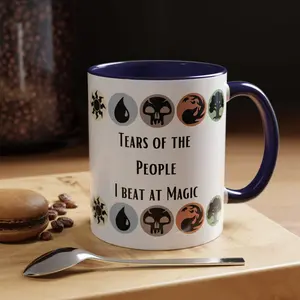Funny 'Tears of the People I Beat at Magic' Coffee Mug - MTG Inspired Mana Symbols Two-Tone Ceramic Tea Cup - Perfect Gag Gift for Magic The Gathering Tabletop Card Gamers