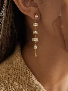 Ladies Teardrop Shaped Zircon Tassel Earrings Stainless Steel 18k Gold Plated Waterproof And Anti Allergy Highlighting Temperament Gentle And Elegant Women s Banquet Accessories