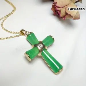 Natural Stone Cross Necklace Pendant Suitable for Couples - Bohemian Style Cross, Minimalist Unisex Gift for &, Beach Parties, Dances, Casual Attire, Holiday Gifts (No Plating, Natural Stone), Cross Emblem Necklaces, Crystal Art Necklaces