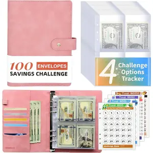 100 Envelopes Money Saving Challenge Binder, A5 Budget Binder with Envelopes and Challenge Tracker, Savings Challenges Planner Book to Save $500, $1000, $5050, $10000