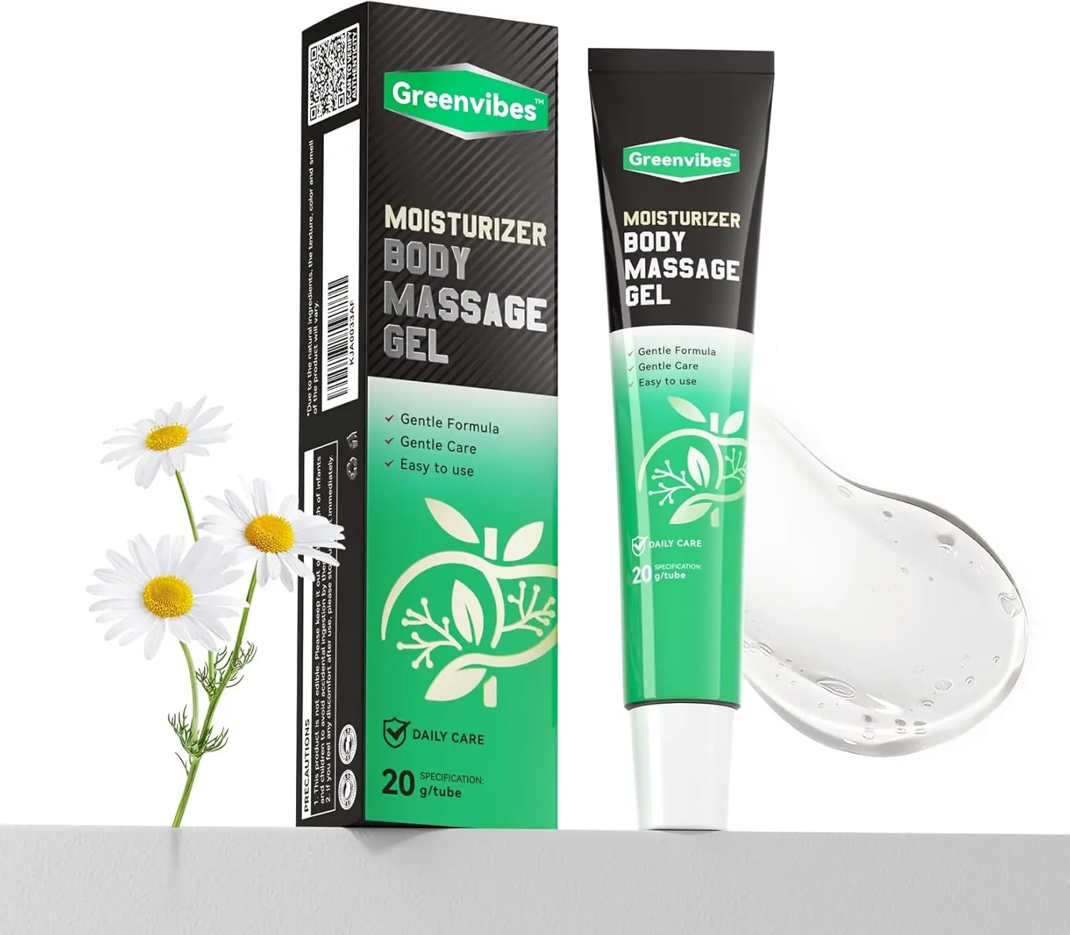 Greenvibes Men's Facial Cream Moisturizer Gel - Fast-Absorbing, Skin-Friendly Herbal Blend with Poria Cocos, Smoothing, Skin Repair Support, Relaxing Cooling, 0.68 fl oz Trial Size (1pc)