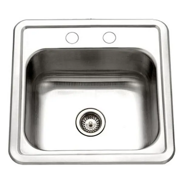 Hospitality Series Traditional Top Mount Stainless Steel Bar & Prep Sink - 15" L x 15" W x 6" D, 2 Faucet Mounting Holes, Highlighted Rim