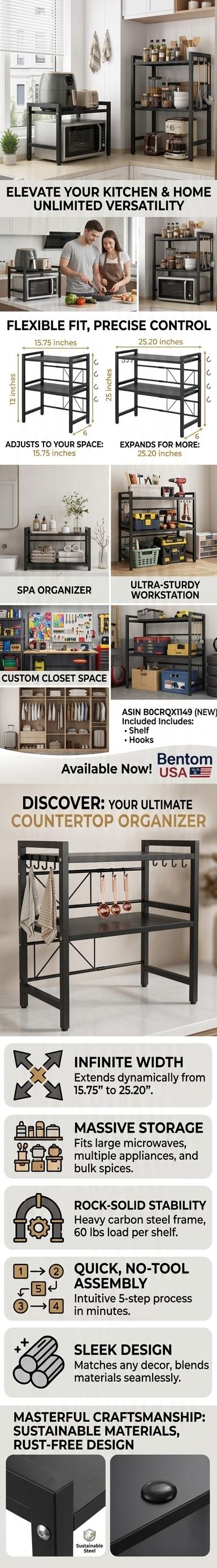 Kitchen Accessories: No-Assembly Required Folding Kitchen Shelving Unit; Home Goods: Multi-Tier Microwave and Oven Storage Rack