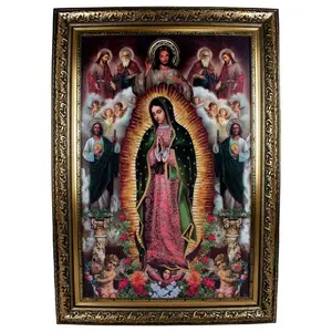 Virgen De Guadalupe 28"widex41"tall 20486 Gold-Tone Varios Santos Frame Thin Light Weight Half Body Our Lady Of Guadalupe Fino Marco Delgado Fancy Imagen Image Cuadro Mother Mary Virgen Maria Religious art image, home decor, wall decor, church events,