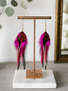 Birds of A Feather Lightweight Fun Earrings - Unisex Quirky Whimsy Pink Feather Earrings for Bird Lovers Comfortable All-Day Wear