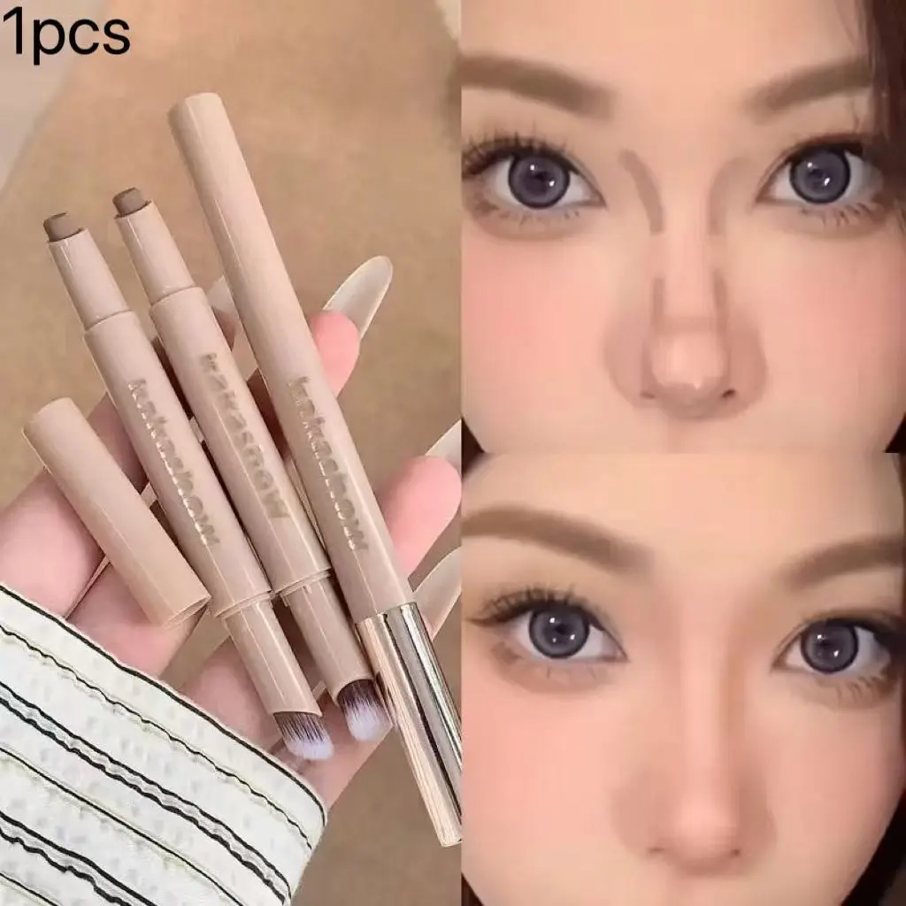Double-ended contour stick, face contouring stick with dual use for nose shading, comes with a nose shading brush, naturally adheres, smooth and easy to blend, creates a three-dimensional facial contour, suitable for beginners, Lightweight