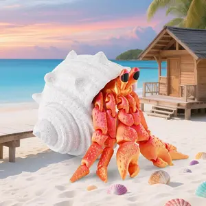 3D Printed Jointed Hermit Crab Stress Relief Toy, Detachable Shell, Articulated Joints, Desk Decor, Sensory Gift for Ocean Enthusiasts