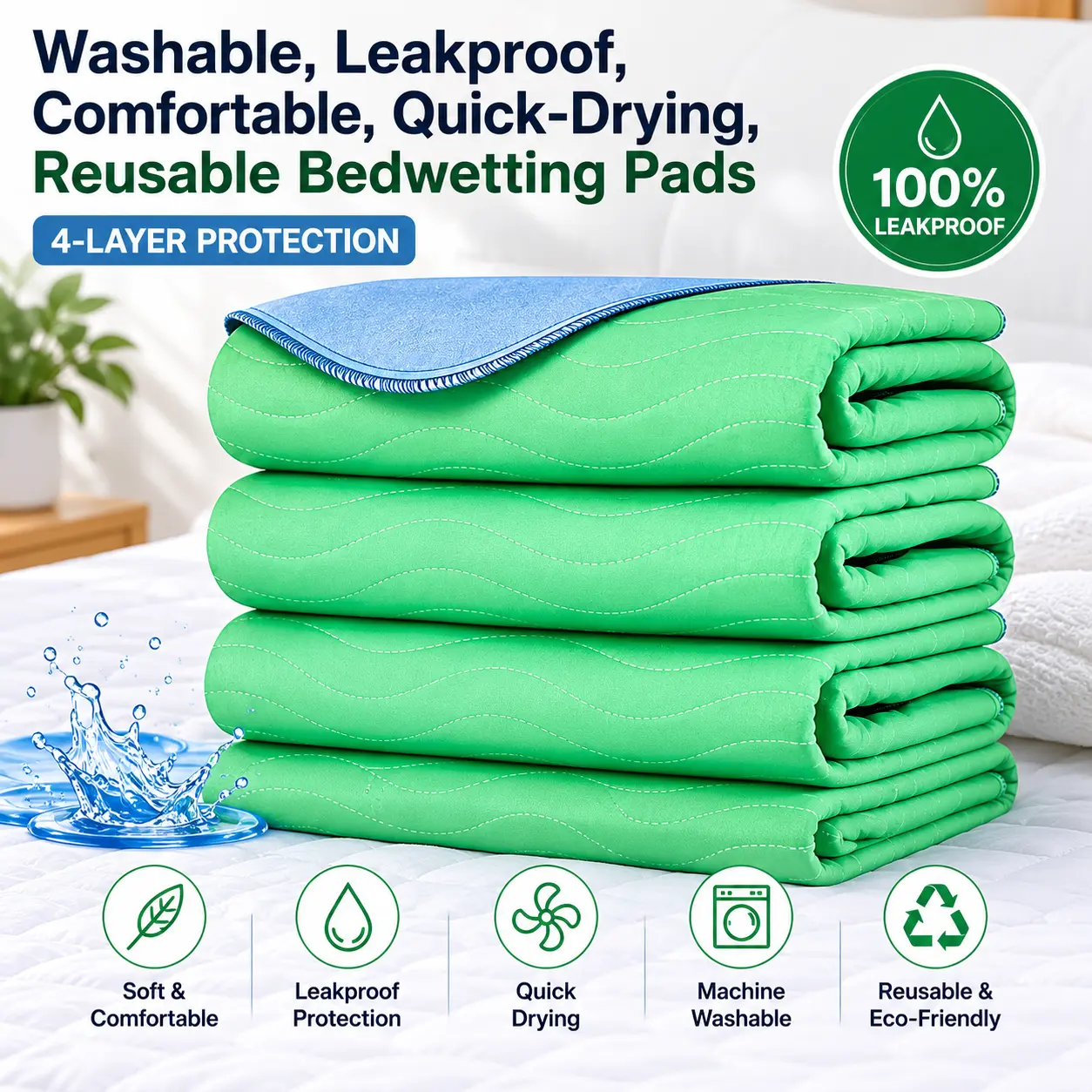 Reusable Washable Waterproof Underpad 34"x36", 4-Layer Absorbent Bed Pad for Incontinence, Dogs, Seniors & Furniture Protection